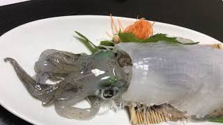 コウイカの活き造り料理 福山 (アオリイカ) Japanese style of Aori squid freshly made dishes