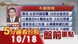 美元回軟1.1%.美債殖利率下滑!專家:台股明顯超賣 目前估值便宜!小摩看空4大壽險金控 大砍目標價!SpaceX低軌衛星 明年望落地台灣｜主播鄧凱銘｜【5分鐘看台股】20221018｜非凡財經新聞