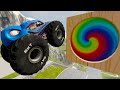 Big and Small Monster Trucks Jumping Through Giant Portal - BeamNG.drive