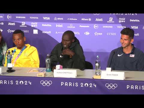 Grant Fisher Bronze, Joshua Cheptegei Gold Olympic 10,000 meters Paris Full press conference