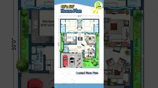 40'×50' House Plan with 2 Car Parking and Front Lawn, 2 BHK \u0026 Open Wash, 40*50 house design