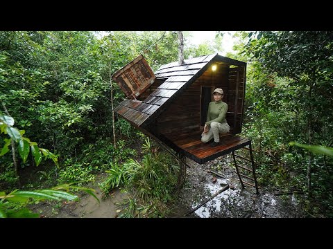 Rainy Season Building Survival Complete Bushcraft Shelter In Wilderness