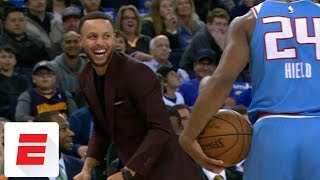 Stephen Curry trolls Buddy Hield after out-of-bounds call | ESPN