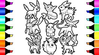 Pokemon Eevee Evolution coloring book pages I Fun Colouring videos for kids