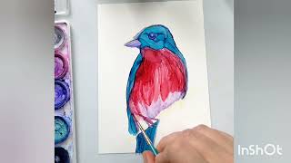 Bluebird painting tutorial using alcohol ink on Yupo paper.
