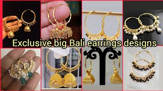 exclusive gold big Bali earrings designs with weight // gold chandbali earrings collections