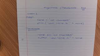 AQA Comptuer Science - GCSE - Pseudocode - Lesson 1 - Basics / Assigning Variables AQA