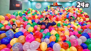 24 hours surviving challenge in unlimited balloon pool