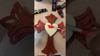 Painting A Wooden Cross With Golden Glitter