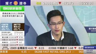 耀才財經台 全日總結 黃雪瑩 黃偉豪－港股連跌4天守24000點，恒指全日跌173點報24,088點，成交740億