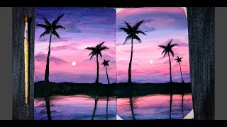 Como pintar un Atardecer rosado con acrílicos- Violet sunset with acrylics - Uikeloop
