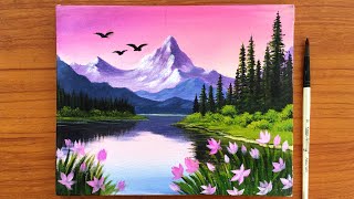 Beautiful Nature Scene Painting on Canvas | Acrylic Painting for beginners