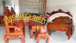 Bàn Giao Combo nội thất cuối năm / Bộ ghế Nghê Bảo Đỉnh Cột 14 Gỗ Hương Đá Hàng Siêu Vip