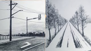 How To Draw City Street And Rural Road In The Field Using Only One Pencil