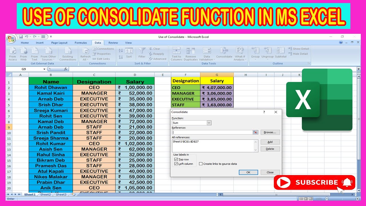 How To Use The Consolidate Function In Excel Excel Tricks Tips