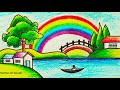 How to Draw Rainbow Scenery with Color Pencils for Beginners || Easy Rainbow Scenery Drawing