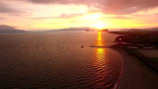 国分キャンプ海水浴場からの夕景を空から/鹿児島県霧島市　ホテル京セラ