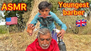 Asmr youngest barber 💈 in the world fast haircut by tribal leader