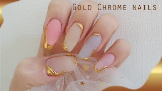 🍭골드 포인트 알록달록 봄네일 | 골드 미러파우더 네일 | 시럽네일 | Gold Chrome Nails | 셀프연장 | 손톱연장