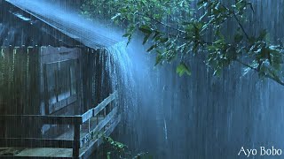 Breezy Thunderstorm: Heavy Rain \u0026 Wind on Cabin Roof and Forest for Ultimate Calm