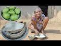 old rural poor grandma cooking BIG SHOL with Mango fruit ||cooking and eating ||grandma Village life