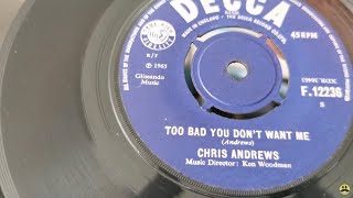 Too Bad You Don't Want Me ~ Chris Andrews ~ 1965 Decca 45rpm Single ~ 1963 Bush SRP31D Record Player