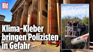 Polizisten entern Hebebühne bei Klima-Kleber-Attacke aufs Brandenburger Tor