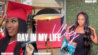 A DAY IN MY LIFE VLOG: SENIOR PICTURES | HAIR BUSINESS PHOTOSHOOT | MAKEUP APPT ETC;