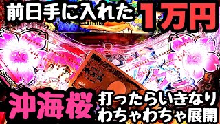 前日手に入れた1万円を沖海桜に使ってみたらいきなりわちゃわちゃ展開になりました。【Pスーパー海物語 IN 沖縄5 桜ver.199】