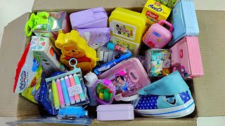 stationery collection from the box, pen collection, makeup eraser, pencil box, doraemon pencil case