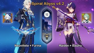 Genshin Impact Spiral Abyss v4.2 with Neuvillette C0+Furina C0 and Raiden C2+Baizhu C0 Mobile Gaming