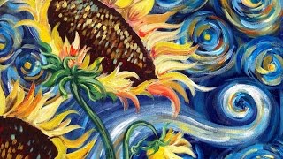 Sunflowers Tutorial | Vincent Van Gogh Starry Night | Beginner Acrylic Painting | TheArtSherpa