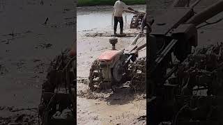 クボタトラクター Kubota Hand Tractor Tilling Muddy Field #1093 #shorts