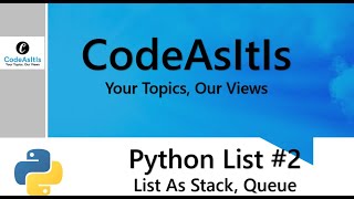 Python Data structure || Using List As Stack (LIFO) || Using List As Queue (FIFO) || Tuple To List