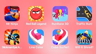 Mr Ninja, Red Ball Legend, Run Race 3D, Traffic Run, Stickman Epic Archer, Line Color, Cube Surfer