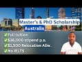 Master's & PhD scholarship - $36,000 Stipend, full tuition, relocation allowance to Australia