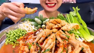 Thaifood ASMR ขนมจีนน้ำยาป่าตีนไก่ Khanom Jeen Ya Pa Chicken Feet and vegetables MUKBANG show