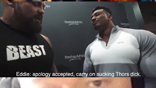 Eddie Hall confronts Larry Wheels about the controversial picture (HEATED)