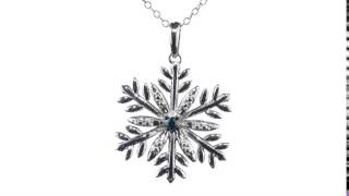 Large Blue Diamond Snowflake Pendant Necklace in Sterling Silver with Chain