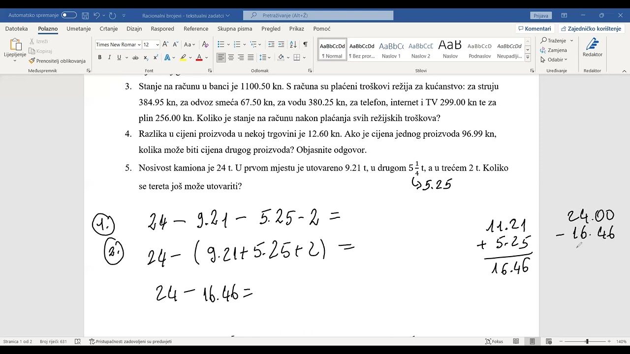 7. Razred - Racionalni Brojevi (tekstualni Zadatci) - YouTube