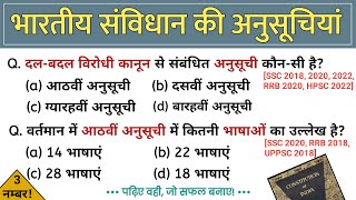 भारतीय संविधान की अनुसूचियां | Indian Constitution's Schedule | Indian Polity Most Important MCQ