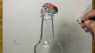 #畫畫 Marker木顏色畫玻璃樽  How to draw a empty glass bottle realistic!-Hyperrealistic