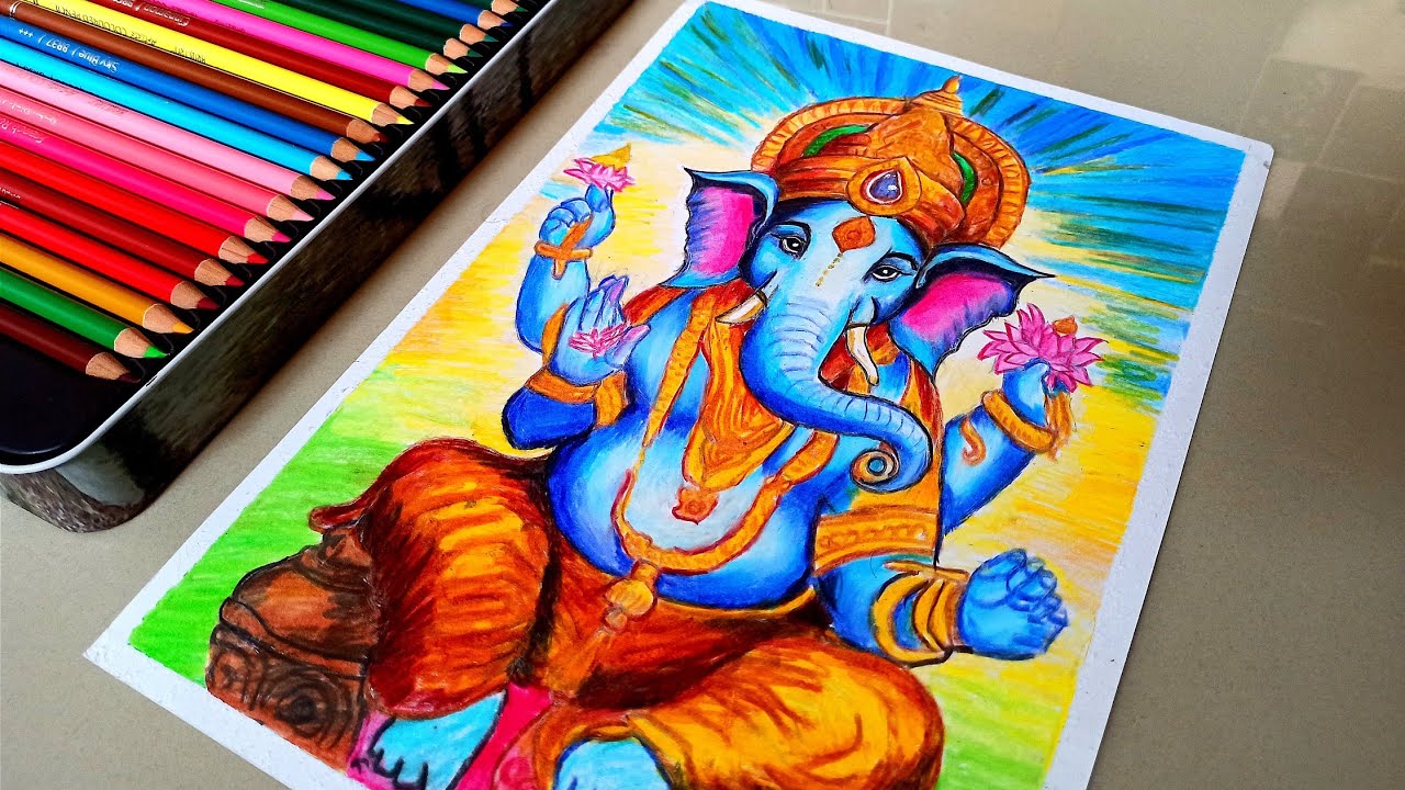 How To Make Ganesh Drawing With Colour Pencil Lord Ganesh Realistic
