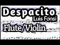 Despacito Flute or Violin Sheet Music Backing Track Play Along Partitura