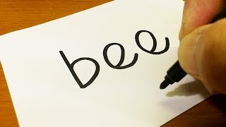 Very Easy ! How to turn words BEE into a Cartoon - How to draw doodle art on paper
