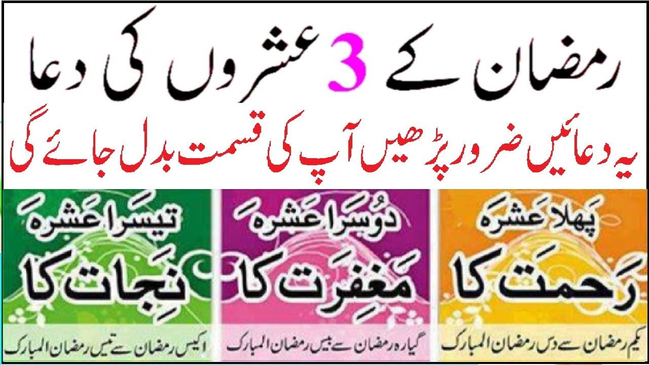 Dua For 1st 2nd 3rd Ashra Of Ramadan | Ramzan Ke 3 Ashron Ki Dua ...