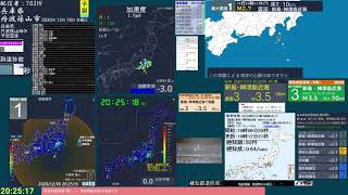 【緊急地震速報(予報)】新島・神津島近海(最大震度3　M 3.4)