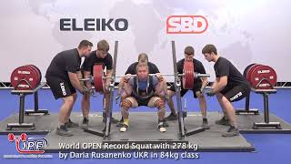 World OPEN Record Squat with 278 kg by Junior lifter Daria Rusanenko UKR in 84kg class