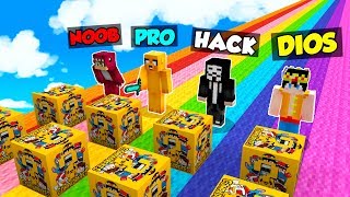 MINECRAFT: NOOB vs PRO vs HACKER vs DIOS 😱 DESAFÍO DE LOS LUCKY BLOCKS DE COMPADRETES