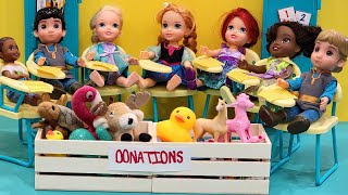 Toys for tots ! Elsa & Anna toddlers - Barbie - school classmates - gifts for poor kids